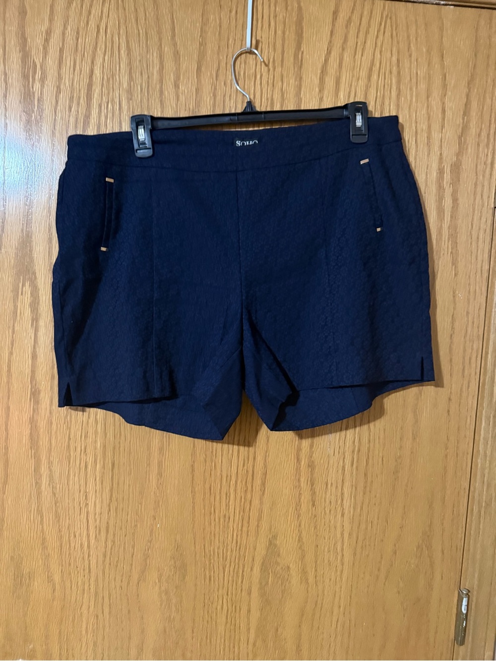 Soho Textured Navy High-Waist Pull-On Shorts